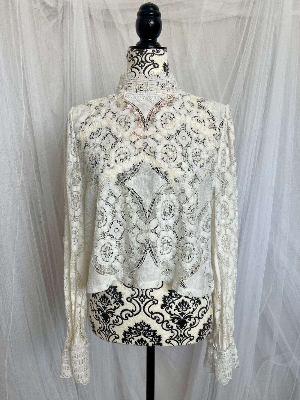 Victorian White Lace Blouse | High Neck | S